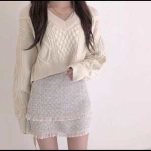 Tie-Back Cable-Knit Cropped Sweater
